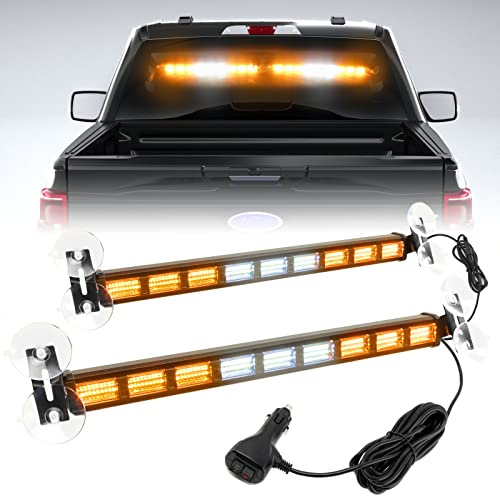BooYu [Upgraded] Switchable 4 Colors Emergency Strobe Traffic Advisor Light Bar 162 LED Windshield 2 in 1 Visor Safety Warning Hazard Flashing Lights for Firefighter Police Truck Vehicle (Amber/White)