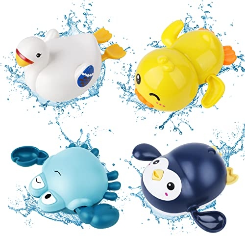 twoonto Baby Badespielzeug, Aufzieh-Badespielzeug 4 Stück für Kinder, Badewannen-Spielzeug, Bad-Schwimm-Spielzeug für Kleinkinder, Jungen, Mädchen 0 1 2 3 4 Jahre alt
