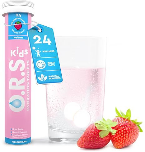 O.R.S Kids Hydration Tablets – Strawberry, Pack of 1 | Fast Rehydration Electrolyte Replacement Supplement for Children | Natural Salts & Electrolytes for Dehydration | Vegan, Gluten-Free, Low Calorie