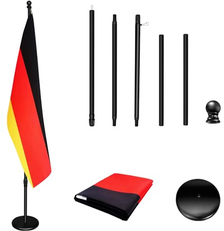 Mât de drapeau d'intérieur avec base, 200 cm-252 cm surélevé et abaissé pour régler la hauteur, la base ajoute du poids, mâts de drapeau rotatif à 360 degrés, 90 x 150 cm, drapeau de l'Allemagne