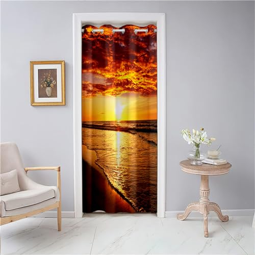 Odot Blackout Vorhang mit Ösen, Sonnenuntergang Muster Verdunkelungsvorhänge Raumteiler Vorhang Thermo Türvorhang - Winddicht Türtrenner/Raumverdunkelung, für Fenster (80x180cm,Abend)
