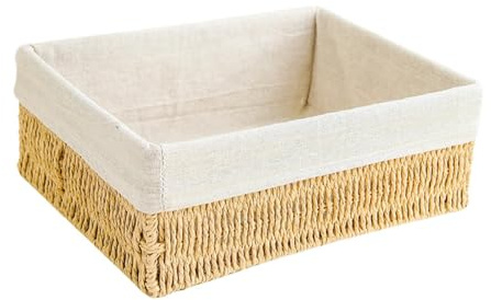F Fityle Cesta Tejida, Cesta de Almacenamiento de Cuerda de Papel para organizar, Caja de Almacenamiento Rectangular, Cesta Decorativa para Armario, baño y, 32x24x12cm