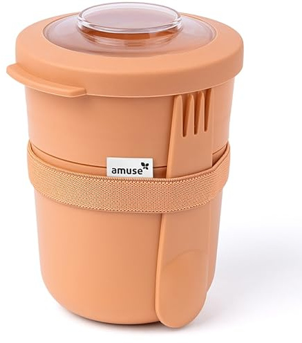 Amuse Müslibecher To Go (450ml + 150ml) | Crunch Cup | Auslaufsicherer Joghurtbecher To Go mit Löffel | Porridge Becher To Go | Breakfast Cup | Mikrowelle & Spülmaschinenfester Müsli To Go Becher