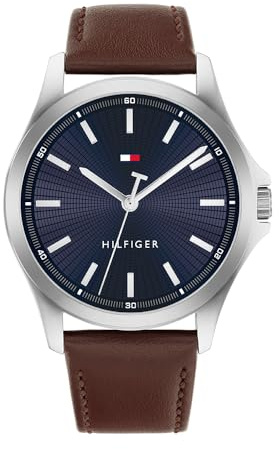 Tommy Hilfiger Uhr mit DREI-Zeiger-Quarzwerk für Herren mit Braunes Lederarmband - 1710669