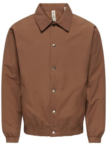 ONLY & SONS Onsbratt Life T2T vadderad Coach jacka för män, Fader Brown, XL