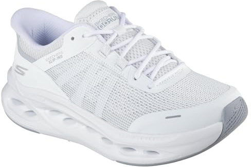 Skechers Women's Max Cushioning Glide-Step Aberdeen Slip-in Trainers, White Synthetic/Gray Trim, 6 UK