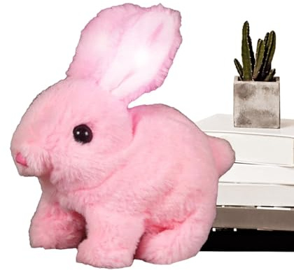 Juguetes de conejo para niños, conejito realista | Animales de peluche de muñeca de conejo con conejito eléctrico - Figuras de peluche interactivas divertidas con movimientos naturales, salto, nas