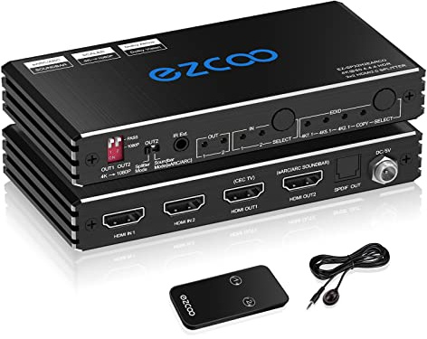 HDMI-Splitter 4K 60Hz ARC/eARC für Soundbar, HDMI-Switch, bidirektional, 1 Eingang, 2 Ausgang oder 2 Eingang auf 2 Ausgänge, SPDIF 5.1 CH Breakout D-olby Vision Atmos HDR CEC HDCP2.2 Scaler 4K 1080
