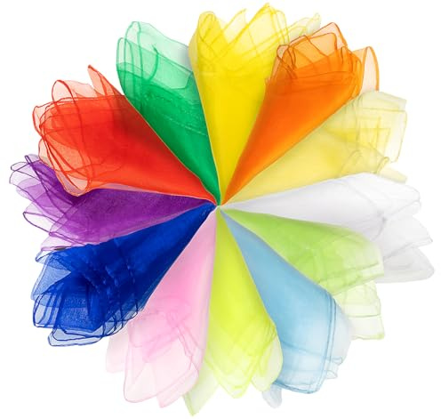 BLISSIQUEE Pack of 12 Juggling Cloths, 60 x 60 cm, Chiffon Cloths, Sensory Play, Colourful Cloths for Activities, Children's Show, Dancing, Juggling and Sensory Accessories, Decoration