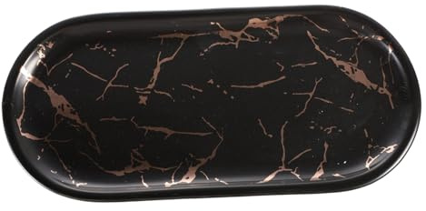 GLEAVI Piatto in Ceramica Marmorizzata Ovale Nero 22 Cm, Piatto da Colazione e Portata Resistente Cottura Ad Alta Temperatura, Stoviglie Compatte per Uso Quotidiano e Buffet