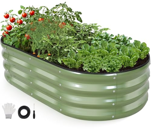 INNO STAGE Galvanized Raised Garden Bed, 120 x 60 x 30cm, Olive Green