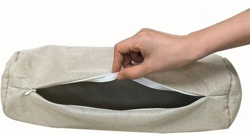 YOUROU Federa per Cuscino Cervicale a Rotolo per il Collo in Lino con Cerniera (Solo Federa) Morbide Federe Cilindriche a Rullo per Cuscini Cilindrici (Beige, 20x80cm)