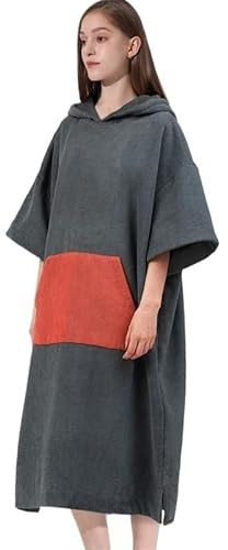 Ymnilian Poncho de Bain Adulte, Poncho Surf Serviette à Capuche for Adulte, Serviette de Plage sans Manches, Portable, séchage Rapide, Super Douce for Le Surf et la plongée(YY2022-2 GY-Red)