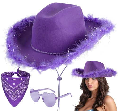 Aomig 3Pcs Cowboy Hat Fancy Dress Accessory, Cowboy Costume Set with Paisley Bandanna and Glasses, Western Cowboy Fancy Dress Costume for Birthday Halloween, Bachelorette, Bachelor Party Cosplay