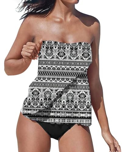 ZWTPGKRD Costume da bagno senza spalline Tankini Set a fascia Top e Bottom Donna senza spalline Tankini Bandeau Swim Top con fondo