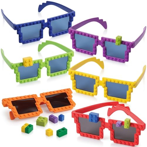 Bedwina Building Blocks Glasses - Pack of 6 - Block Mania Building Block Glasses with Extra Bricks for Carnival Supplies, Stocking Stuffers and Birthday Party Favors for Kids
