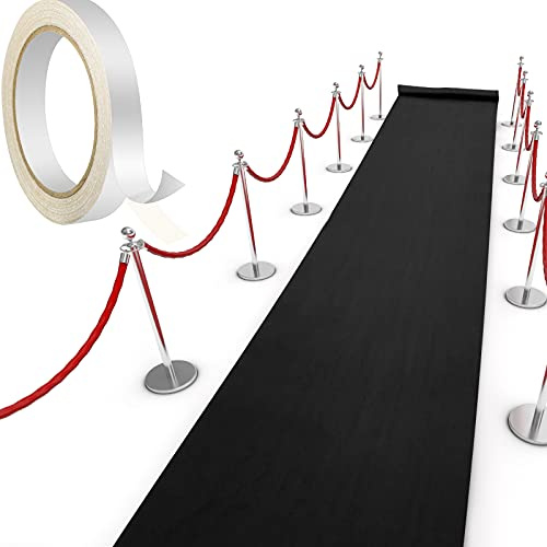 Shappy Tappeto Runner Tappeto da Passatoia di 55gsm Spessore con 1 Pezzo Nastro per Matrimonio Natale Halloween Ringraziamento Esterni, Corridoio Nozze (Nero, 2,6 x 30 Piedi)