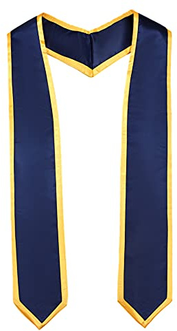 Ftyfty Unisex Adult Graduation Honor Stole Classic End With Trim 72 Long (Navy Blue + Gold Trim, 72 Long)