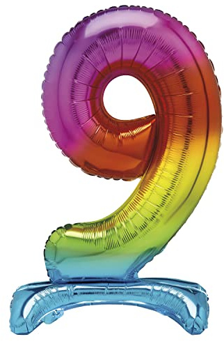 Unique 13269 - Giant Standing Foil Number 9 Balloon - 76 cm - Rainbow, Large