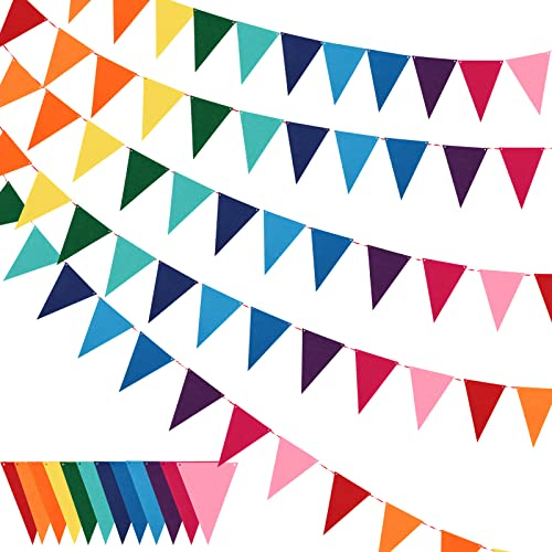 Powmag Filz Wimpelkette Girlanden, Wimpelkette Outdoor, Regenbogen Girlande, Party Girlande für Geburtstagsfeier Schlafzimmer Fenster Klassenzimmer Dekoration (5 Stück)