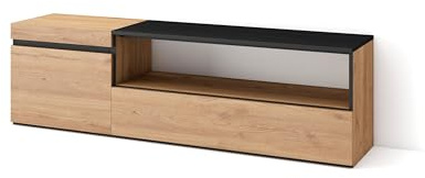 Skraut Home | Mobile TV Soggiorno | Ampio spazio a disposizione | 150x45x35cm | Per TV fino a 65 | Mobile Soggiorno | Stile moderno | Rovere e nero