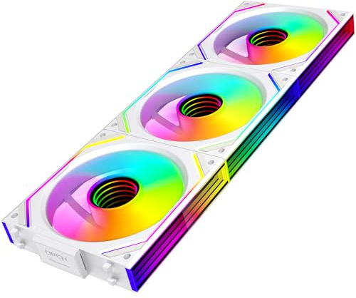 TZMRIT Interstellar-V2 Daisy Chain RGB UNI Ventilateur PC 120mm 3 Pièces 1850RPM/68CFM Miroir infini 5V3PIN ARGB et 12V4PIN PWM Ventilateur Blanc