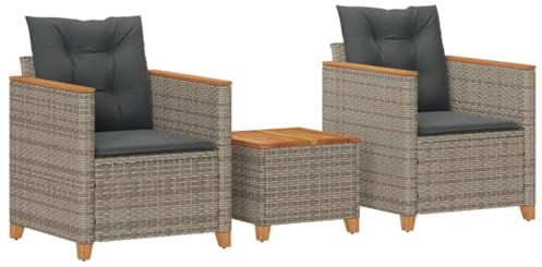 vidaXL Set da Bistrò 3 pz con Cuscini Grigio Polyrattan e Legno Acacia