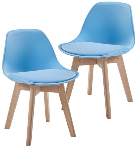 [en.casa] Set de 2 Sillas para Niños Acolchados Juego de 2 Asientos Infantiles Respaldo Ergonómico Habitación Infantil Plástico Haya Polipiel 56 x 38 x 33 cm - Azul Celeste