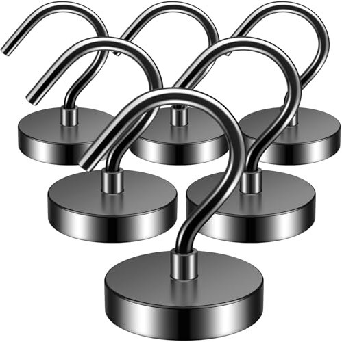 FINDMAG Lot de 6 crochets magnétiques en néodyme - Noir - 60 kg - Crochets magnétiques extra puissants pour le camping, la maison et la croisière