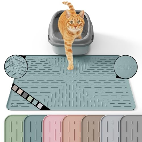 OHMO Alfombrilla de arena para gatos, 60x40 cm, goma de silicona de, fácil de limpiar, impermeable, para atrapar debajo de la caja