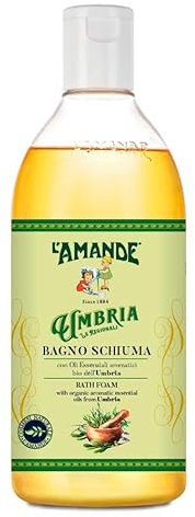 L'AMANDE - Bagnoschiuma Uomo e Donna con Oli Essenziali Aromatici Bio dell'Umbria, Docciaschiuma Gel Detergente e Idratante Corpo - Bagno Schiuma Delicato e Naturale a pH Dermatologico, 500 ml