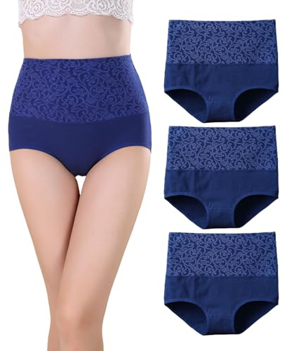 marysgift Ladies Knickers Women's Cotton Brief Super High Waisted Thongs Ladies Full Coverage Panties Underwear Sets for Women (B0307,Blue,2X UK 14 16)