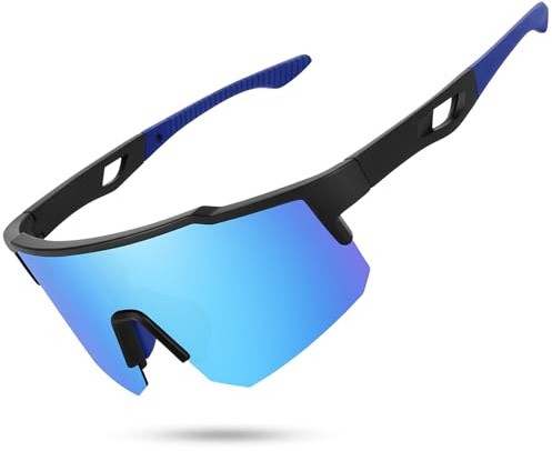 STORYCOAST Polarized Sports Sunglasses for Men Women Fishing Cycling Bike Running Sun Glasses UV Protection Matte Black Frame/Ice Blue Mirror Lens