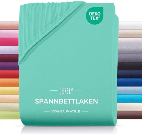 Carpe Sonno® Jersey Spannbettlaken 180x200cm Baumwolle | Laken Mint mit Einlaufschutz & Bügelfrei Matratzenbezug bis 22cm | Bettlaken 180x200 Baumwolle | Leintuch 180x200 | Spannbetttuch 180 x 200