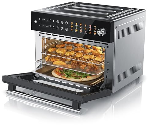 Arendo - Minibackofen 30l - Heißluftfritteuse 30 Liter - Edelstahl - Multifunktionsofen Umluft - mini Backofen Airfreyer XXL - 1800 Watt - Ofen mit 18 Programme - großer Innenraum mit 4 Ebenen