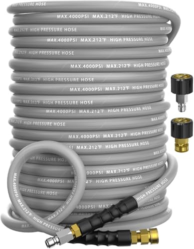 NAVOHEVEN Pressure Washer Hose 150FT 4000 PSI, Kink Resistant Steel Braided Layer & NonMarking Rubber for Hot/Cold Water, High Power Washer Hose With 3/8 Inch Quick Connect & M22 Fitting, Gray