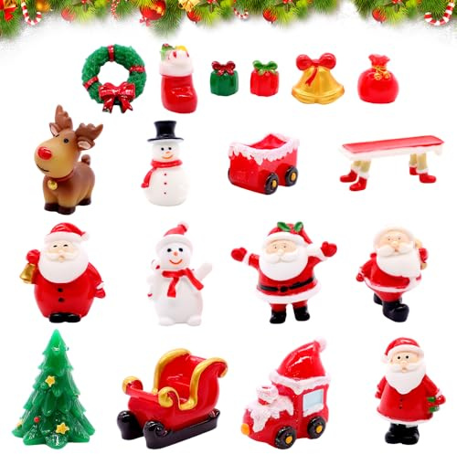 YskerrigToy Mini Adornos de Navidad, 18 Piezas Mini Figuritas de Navidad Adornos Navideños de Resina Figuras en Miniatura DIY Ornamentos Mesa para Decoraciones de Fiesta de Navidads