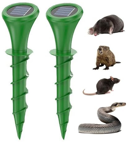 2 Piezas Ahuyentador de Topos Solar, Gopher y Otros repelentes para Topos, Ahuyentador Animales para Repeler Topillos, Topos, Serpientes y Roedores de Jardines