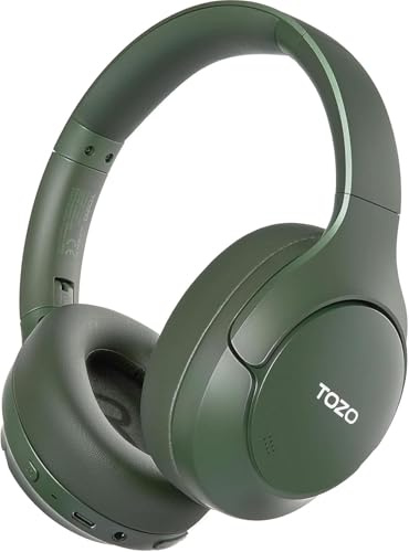TOZO HT3 Cascos Inalámbricos Bluetooth 6.0, Híbrida ANC Audio Espacial, Chat IA con 5 Mics, 90H Reproducción, 32 EQ Conexión Multipunto, 3.5mm AUX Audio Cable y USB Tipo C，Verde