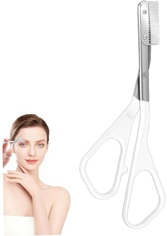 Forbici per sopracciglia di precisione in acciaio inossidabile con pettine, rifinitore antiscivolo per modellare i del viso, bianco