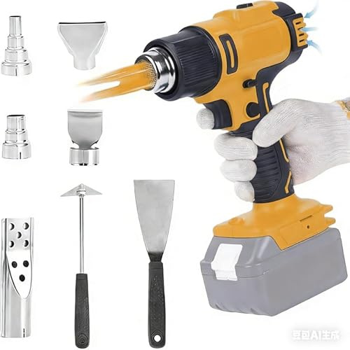 Kocusu Batteridriven varmluftspistol, batteri, kompatibel med Dewalt 20 V, 50 ℃ – 550 ℃ justerbar temperatur, trådlös varmluftspistol med LCD-skärm, 5 munstycken och 2 shovel för svetsning, krympning