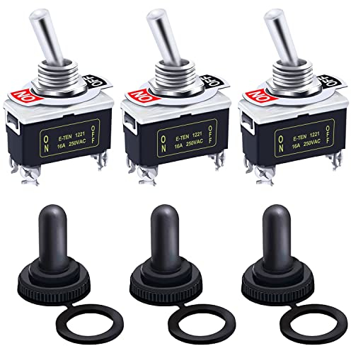 mxuteuk 3 pezzi Interruttore a levetta a bilanciere per impieghi gravosi 20A 125V DPST 2 posizioni Interruttore ON/OFF a 4 pin con cappuccio impermeabile in metallo,Ten-1221-B201-3MZ