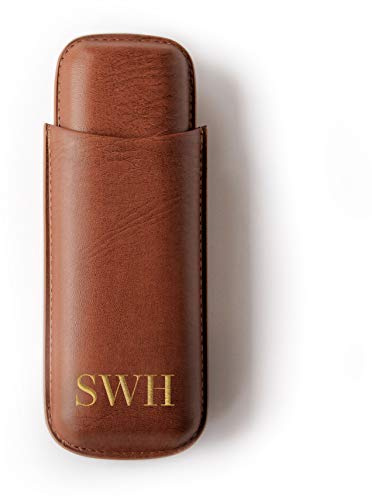 CASE ELEGANCE Travel Case for Two Cigars in Brown Vegetable Leather... (Marron Monogrammé)