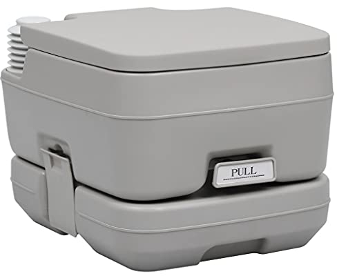 vidaXL Portable Grey Camping Toilet | 20+10 L Capacity | High-Density Polyethylene Material | 50+ Flushes | Leakage and Odour Protection