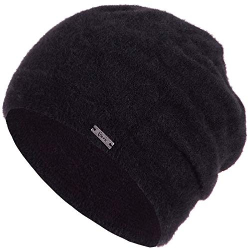 Faera Mütze Damen Feinstrick Wintermütze warm gefüttert Fleecefutter Winter Strickmütze Beanie Haube One-Size 58, Farbe:Schwarz