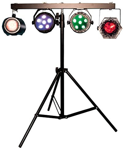 FX Lab 4-Way Mobile DJ Light & Stand Set - includes 4 LED lighting effects and T-Bar stand with sound to light mode