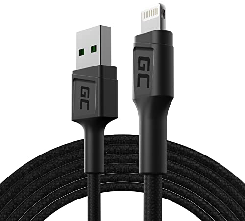 Green Cell Kabel USB-A - Lightning 1.2m Ladekabel Schwarz Schnellladekabel für Apple iPhone 14 13 12 11 SE Pro Max X XR XS Max 8 7 Plus 6 6S 5 5C 5S Plus | iPad Air/Pro/Mini | iPod