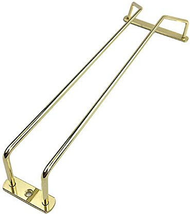 13.8-Inch Brass Wine Glass Rack, Under Cabinet Wine Glass Holder Metal Stemware Rack, Wine Glass Hanging Rack, Wire Wine Glass Hanger Rackr for Cabinet Kitchen Bar, Brass Finish