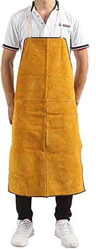 MISSFOX Schweißerschürze Rindsleder Arbeitsschürze Hitzebeständige Flammhemmende Lederschürze Herren Damen für Elektroschweißen, Maschinenbau, Metallurgie, Bauwesen, 60 x 90 cm