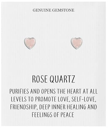 Philip Jones Rose Quartz Heart Stud Earrings with Quote Card
